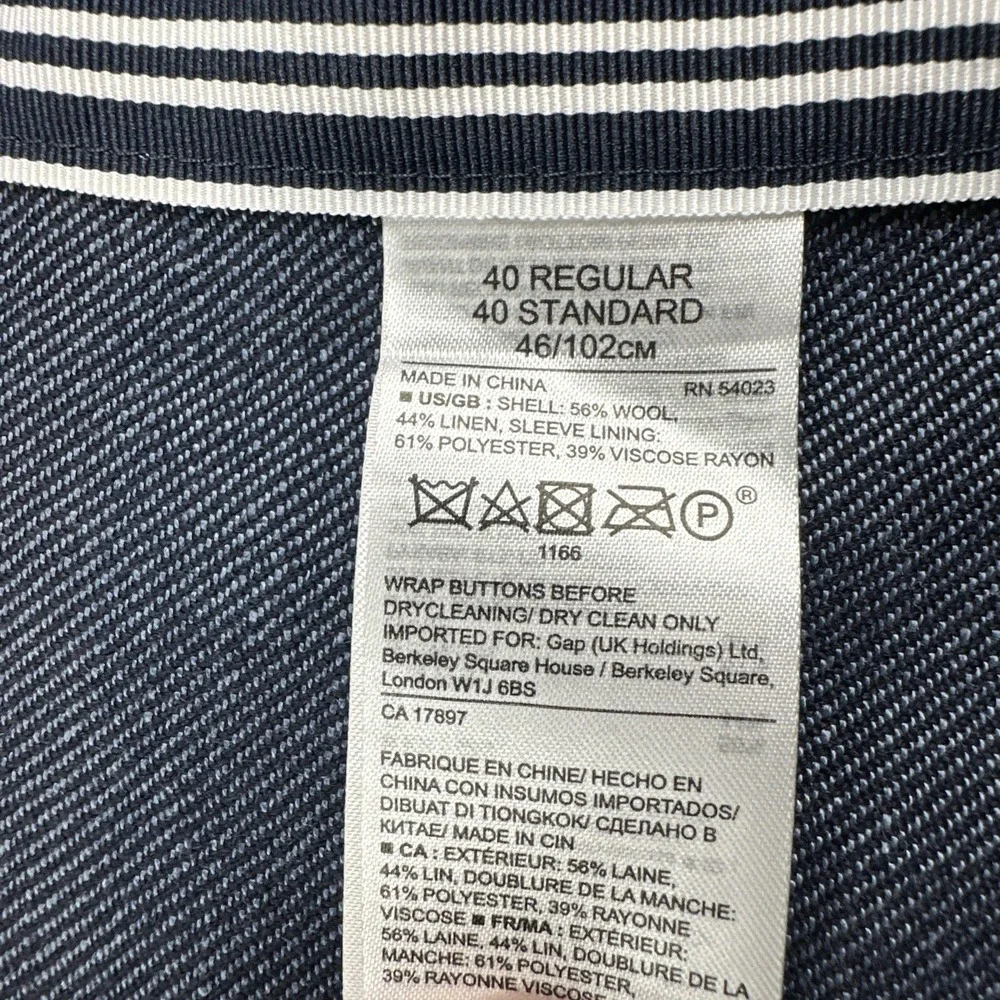 Banana Republic Blazer 40R Blue Slim Fit Wool Linen Unstructured Stretch